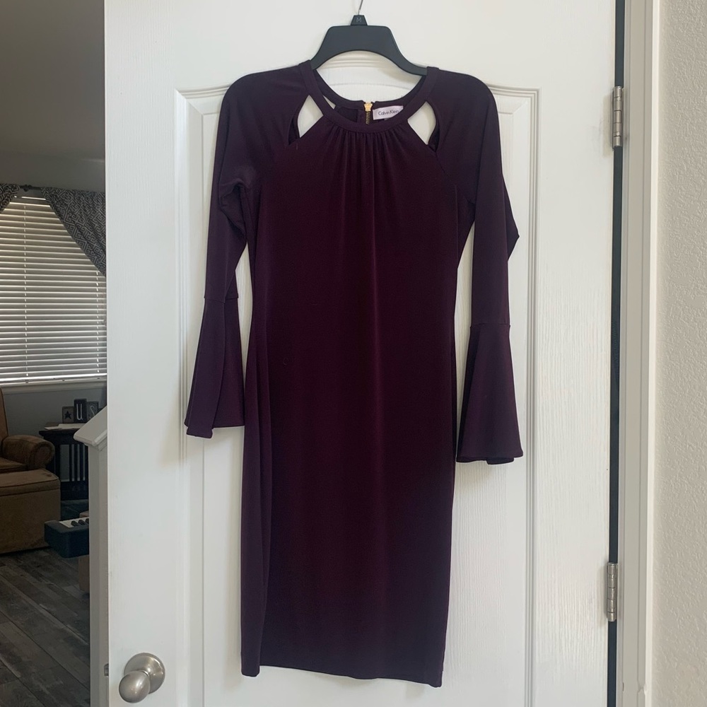 Calvin Klein bell sleeve purple dress sz 2